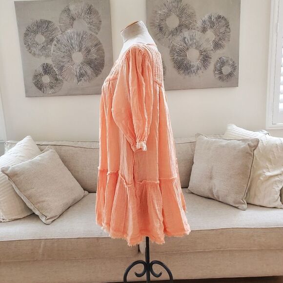 Free People 'Mystery Land' Tunic Mini Dress - size Medium in Peach - Picture 9 of 15